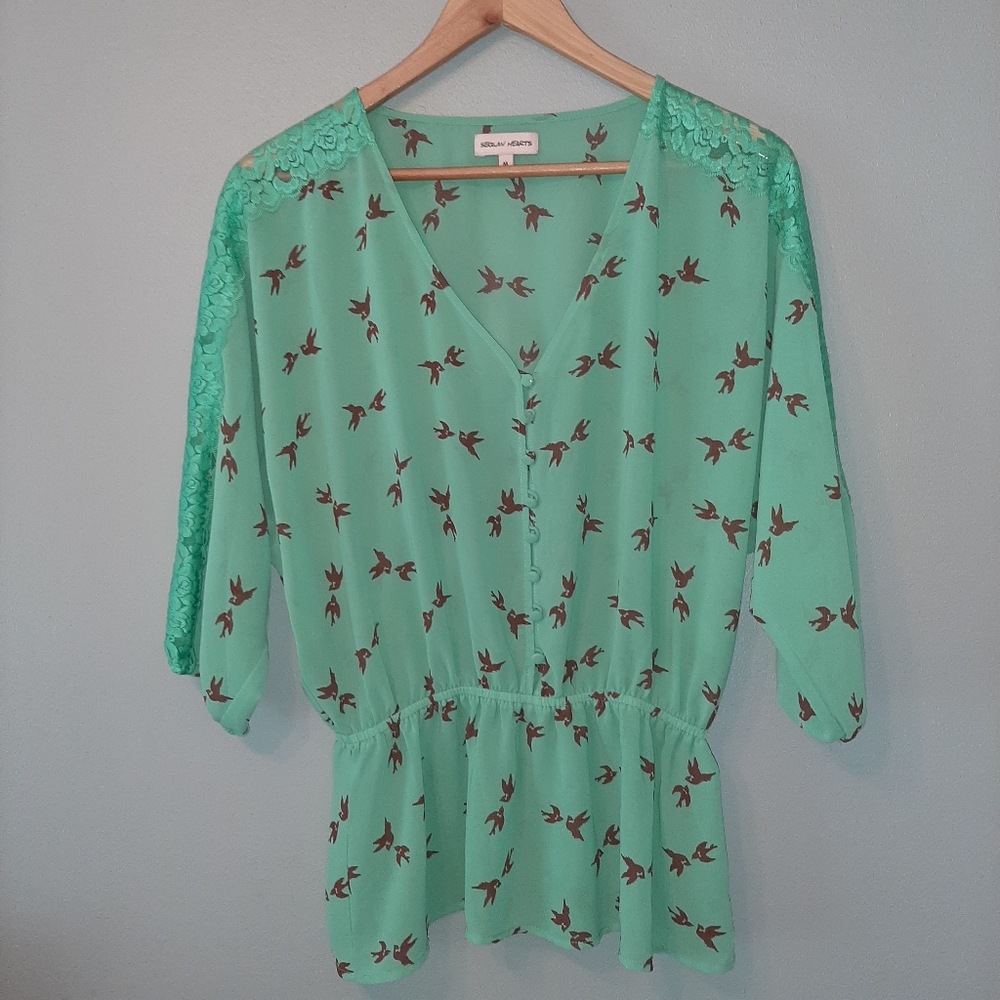 Blouse Mint Green Shirt Sparrows